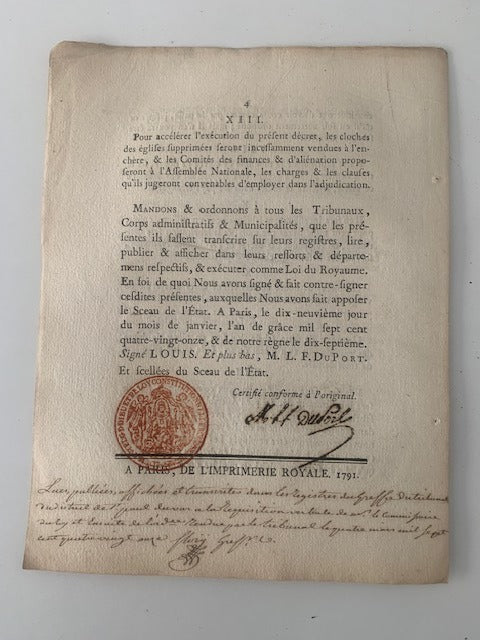 Loi Relative à la Fabrication d'une nouvelle Monnoie d'argent en pièces de trente sous & de quinze sous