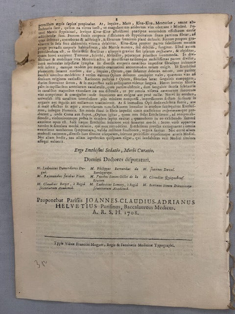 Johannes Claudius Adrianus Helvetius : An Erethismi Sedatio Morbi Curatio?