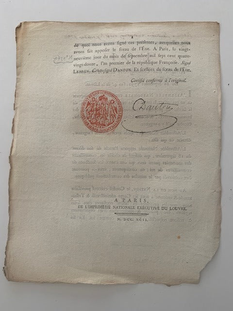 Loi Relative aux Commissaires des Monnoies. Du 20 Septembre 1792 L'an 4 de la Liberté
