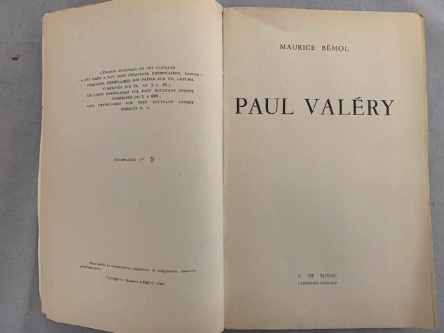 Maurie Bemol : Paul Valéry [avec envoi de l'auteur]