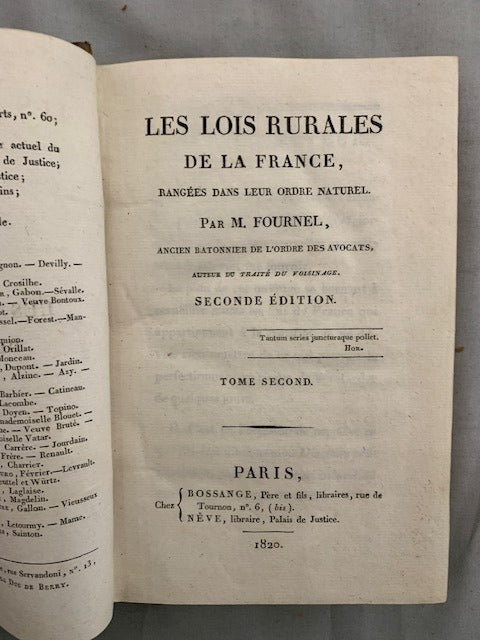 Jean-François‎ Fournel : Les Lois Rurales de la France rangée dans leur ordre naturel. Seconde édition [complet en 3 volumes]