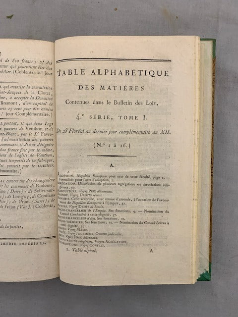 Bulletin des Lois de L'Empire Français, 4.e Série. Contenant les Lois rendus depuis le 28 Floréal jusqu'au dernier jour complémentaire an XII. No. 1 à 16