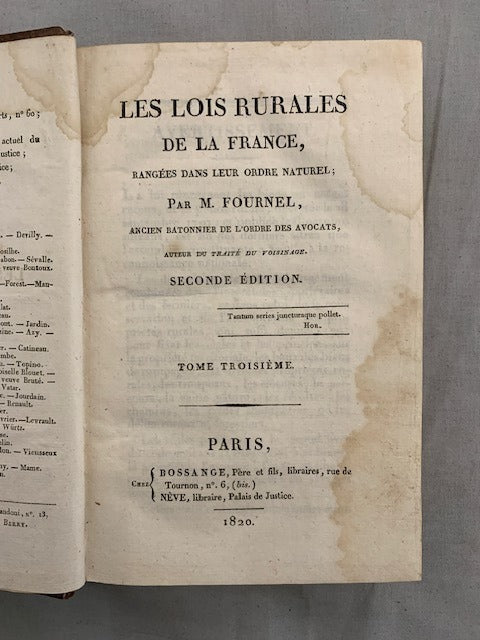 Jean-François‎ Fournel : Les Lois Rurales de la France rangée dans leur ordre naturel. Seconde édition [complet en 3 volumes]
