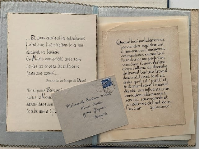 Paul Claudel : Ferveur. Avec 8 dessins originaux d'Emilienne Milani [signé par Paul Claudel  on joint une lettre signé de Claudel et plusieurs dessins originaux et documents d'Emilienne Milani)