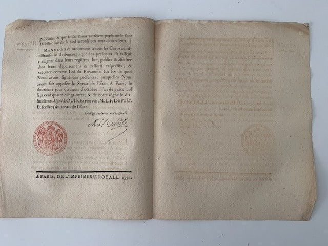 Loi Relative à une nouvelle fabrication de Monnoie de Cuivre. Donnée à Paris  le 12 Octobre 1791