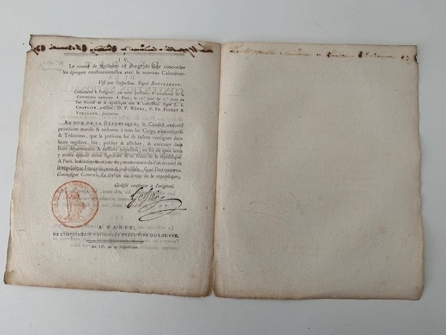 Décret de la Convention Nationale  ... Relatif aux Dates des Actes publics & des Tribunaux  & au Millésime des Monnoies