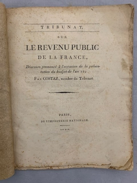 Costaz : Sur le Revenu Public de la France  Discours prononcé à l'occasion de la présentation du budjet de l'an 12