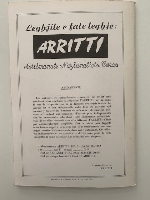 I quaterni di L'Uniono. Cahier no. 1. Projet pour la Corse