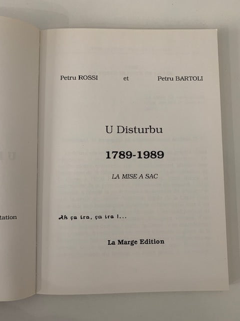 Petru Rossi & Petru Bartoli : ‎U Disturbu. 1789-1989 La mise à sac