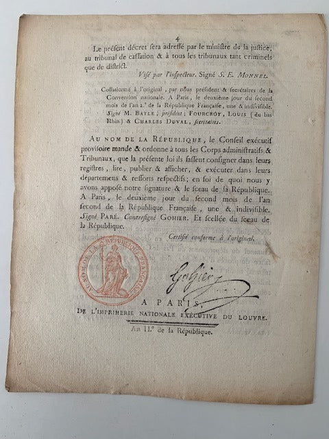 Décret de la Convention Nationale ... Concernant le Mode de jugement des Affaires relatives aux crimes de fausse Monnoie