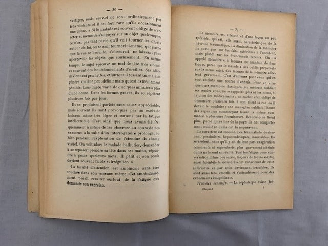 Eugène‎  Chopard : Névrose Traumatique et Loi sur les Accidents du Travail. Thèse pour le Doctorat en Médecine. Présentée et soutenue le Jeudi 8 Novembre 1906  à 1 heure