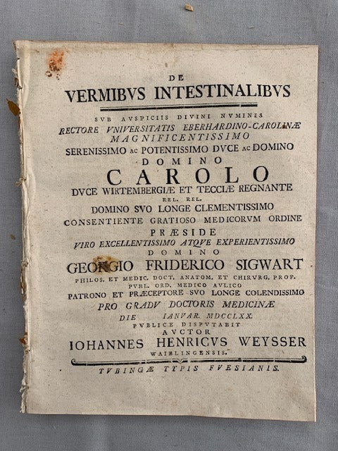 Iohannes Henricus Weysser : De Vermibus Intestinalibus