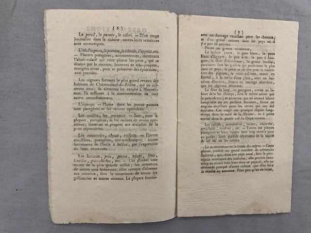 Observations sur la Culture de divers Arbres  Arbustes et Plantes. Arrête du Préfet du Département de la Drome. Du 5 vendémiaire  an 12