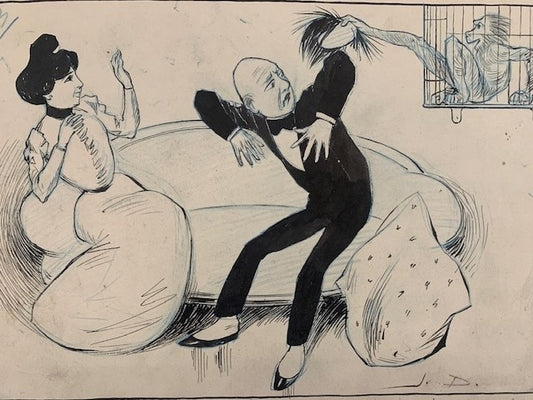 Jean Duch : Dessin original monogrammé 'J'ai eu tort de laisser la conversation aborder ce sujet epineux!'