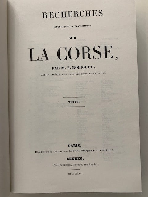 M.F. Robiquet : Recherches historiques et statistiques sur la Corse. Texte