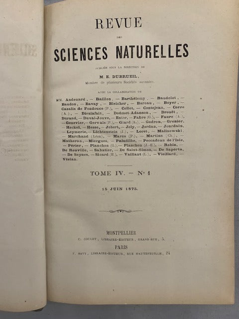 E. Dubreuil : Revue des Sciences Naturelles. Tome IV. No. 1. 15 Juin 1875