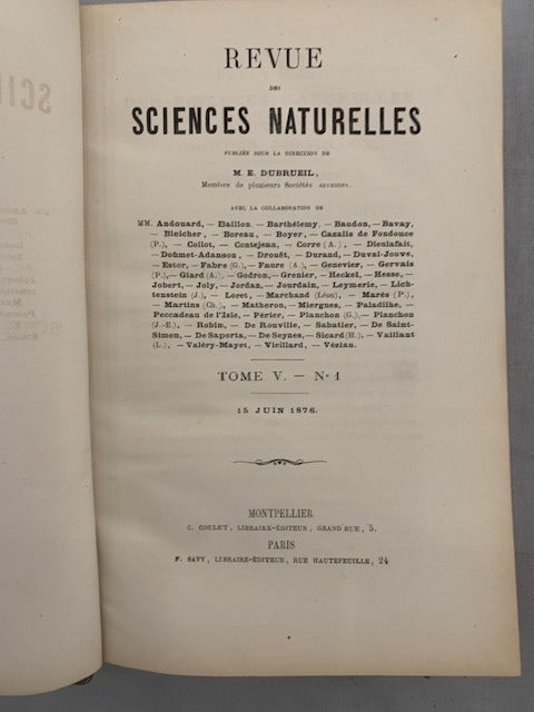 E. ‎Dubreuil : Revue des Sciences Naturelles. Tome V. No. 1. 15 Juin 1876