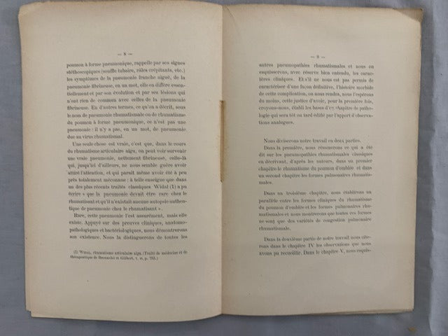 Pierre Benoist : Des Pneumopathies Rhumatismales et de la Pneumonie Fibrineuse. Dans le Rhumatisme articulaire aigu [avec dédicace de l'auteur]
