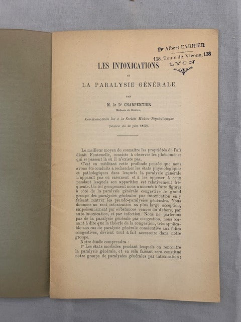 Charpentier‎ : Les Intoxications et la Paralysie Générale