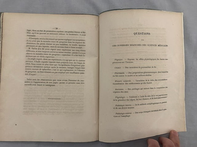 Henri Guillaud : De l'Ergotisme Gangréneux (Observations prises à Luyon en 1854-1855). Thése pour le Doctorat en Médecine  présentée et soutenue le 8 février 1856 [avec dédicace de l'auteur]