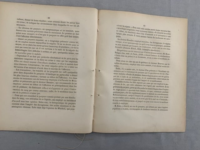 Henri Stieldorff : Essai sur le Purpura Hæmorrhagica. Thèse présentée à la Faculté de Médecine de Strasbourg et soutenue publiquement le mercredi 21 décembre 1864  à 3 heures du soir [avec envoi de l'auteur]