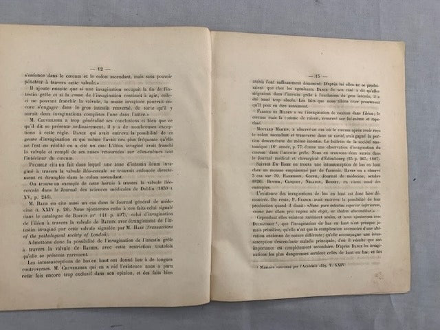 Achille Augarde : De l'Invagination de l'Intestin. Thèse présentée à la Faculté de Médecine de Strasbourg et soutenue publiquement le mardi  19 janvier 1864  à 4 heures [avec envoi de l'auteur]