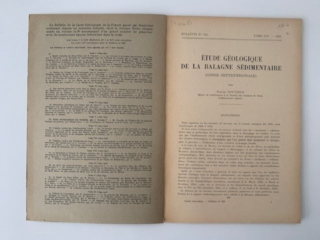 Pierre Routhier : Etude Géologique de la Balagne Sédimentaire (Corse Septentrionale). Bulletin du Service de la Carte Géologique de la France No. 249  Tome LIV