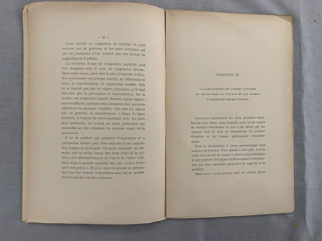 Pierre Benoist : Des Pneumopathies Rhumatismales et de la Pneumonie Fibrineuse. Dans le Rhumatisme articulaire aigu [avec dédicace de l'auteur]