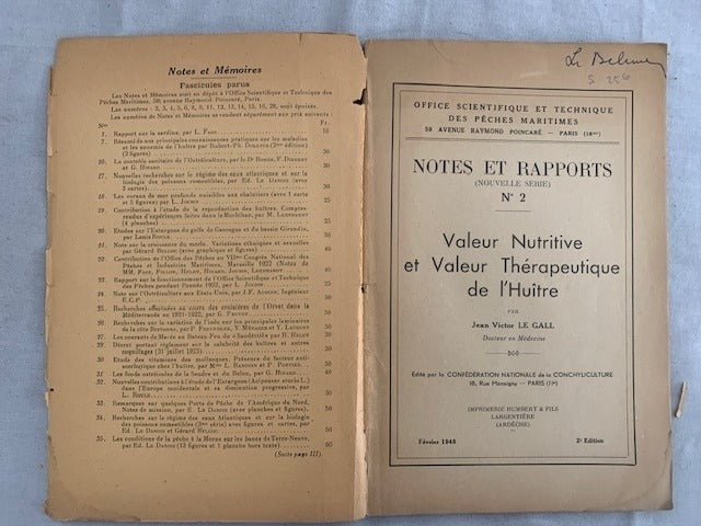 Jean Victor‎ Le Gall : Valeur Nutritive et Valeur Thérapeutique de l'Huître