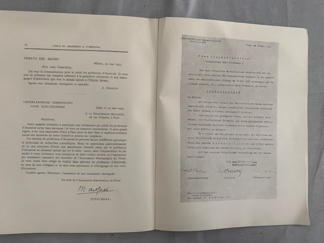 ‎[d'Arsonval, Arsène] Jubilé du Professeur A. d'Arsonval. 27 mai 1933
