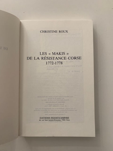 Christine Roux : Les 'Makis' de la Résistance Corse 1772-1778