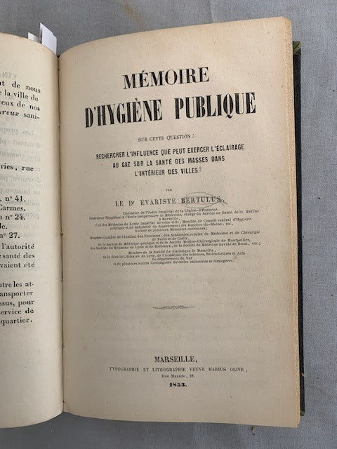 Récamier; d'Astros; Jal; Beullac; Bertulus‎ : Recueil de 4 textes sur la choléra & ...L'Influence que peut exercer l'Éclairage au gaz .....