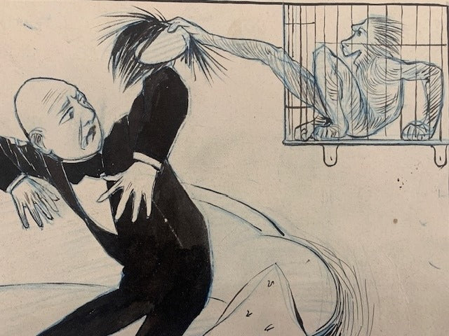 Jean Duch : Dessin original monogrammé 'J'ai eu tort de laisser la conversation aborder ce sujet epineux!'