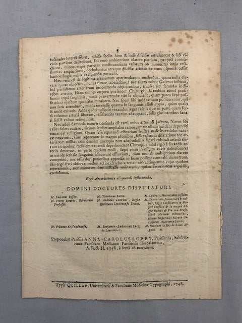 Anna-Carolus Lorry : An Arteriotomia aliquando instituenda