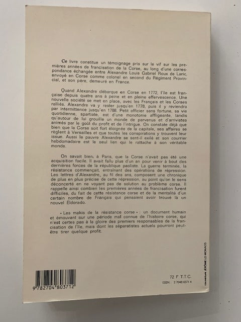 Christine Roux : Les 'Makis' de la Résistance Corse 1772-1778
