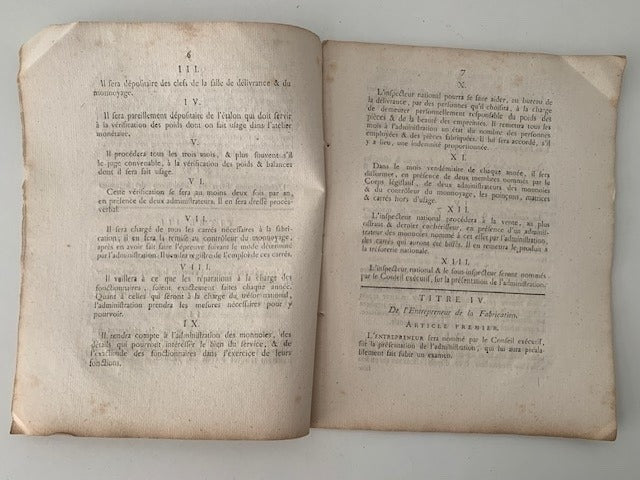Décret de la Convention Nationale ... Sur l'Organisation de l'Administration des Monnoies