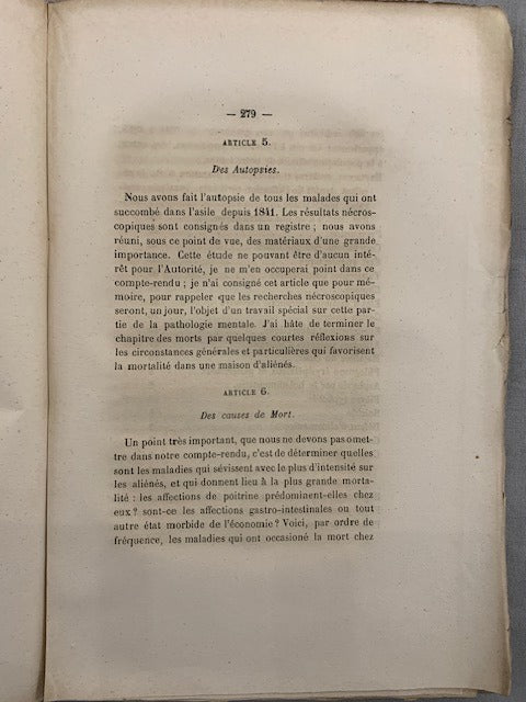 Compte-Rendu du Service Médical et du Service Administratif de l'Asile des Aliénés de Marseille