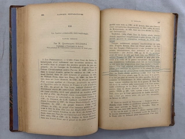 Premier Congrès International de Droit Pénal tenu à Bruxelles (26-29 juillet 1926). Rapports Préparatoires. Association de Droit pénal