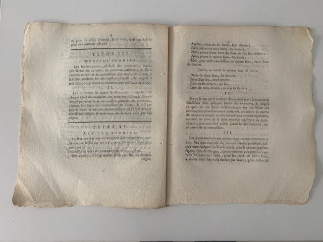 Loi relative au complément du Code monétaire. Du 7 Septembre 1792  l'an quatrième de la Liberté