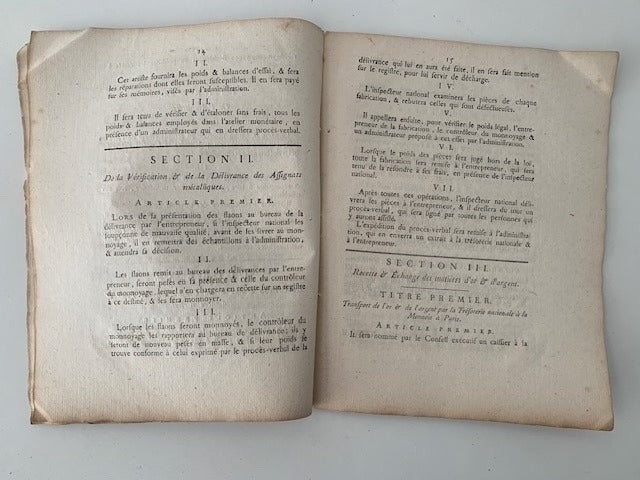 Décret de la Convention Nationale ... Sur l'Organisation de l'Administration des Monnoies