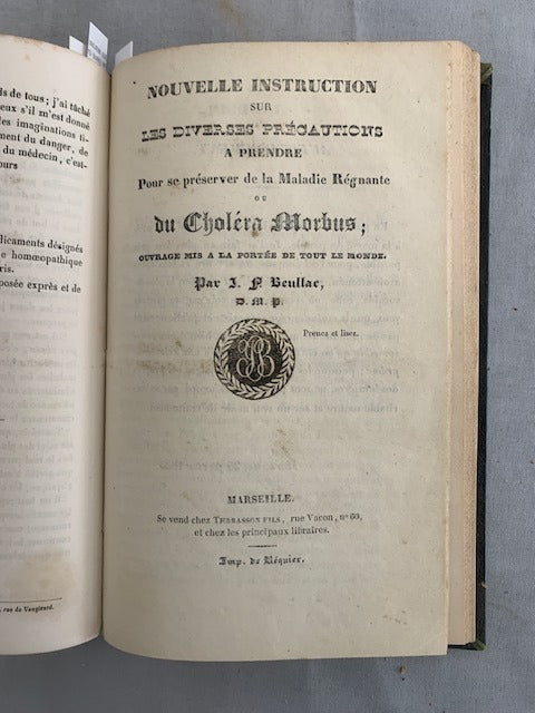Récamier; d'Astros; Jal; Beullac; Bertulus‎ : Recueil de 4 textes sur la choléra & ...L'Influence que peut exercer l'Éclairage au gaz .....