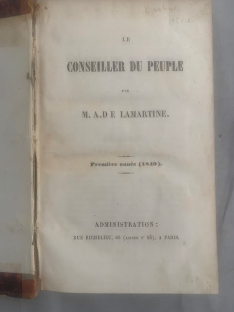 M.A. de‎ Lamartine : Le Conseiller du Peuple. Première année (1849)