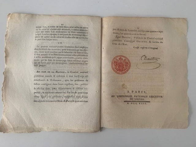 Loi relative au complément du Code monétaire. Du 7 Septembre 1792  l'an quatrième de la Liberté