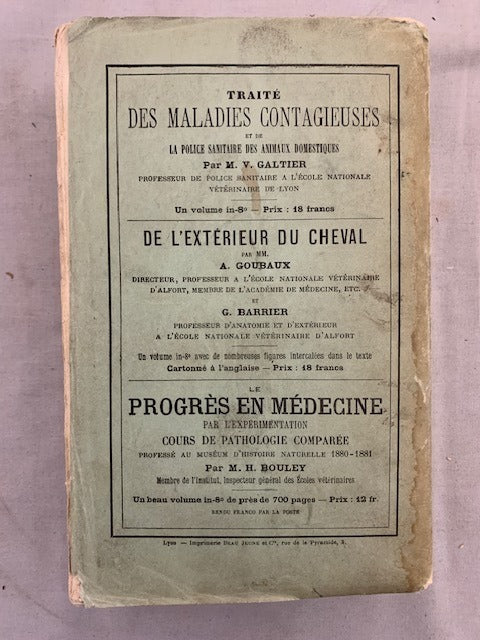 V. Galtier : Traité de Jurisprudence Commerciale et de Médecine Légale Vétérinaires suivi d'un Aperçu sur les Devoirs et les Droits des Vétérinaires
