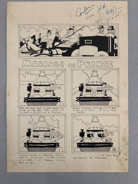 André Hellé : Dessin original monogrammé 'Mariage de Prince'