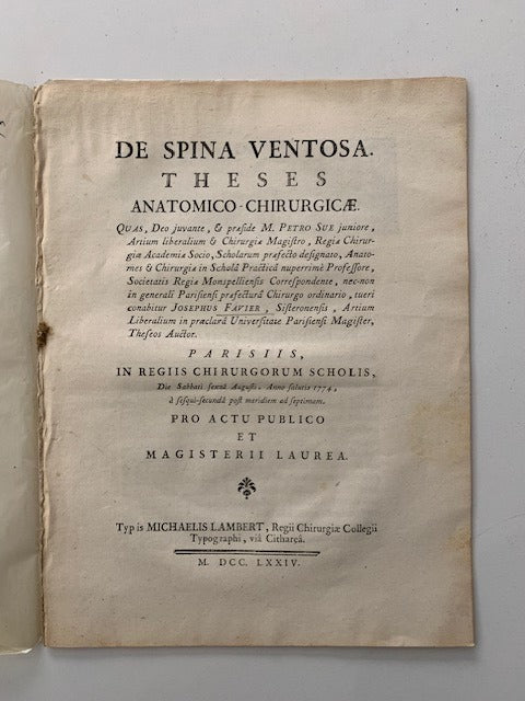 Josephus Favier : De Spina Ventosa. Theses Anatomico-Chirurgicae